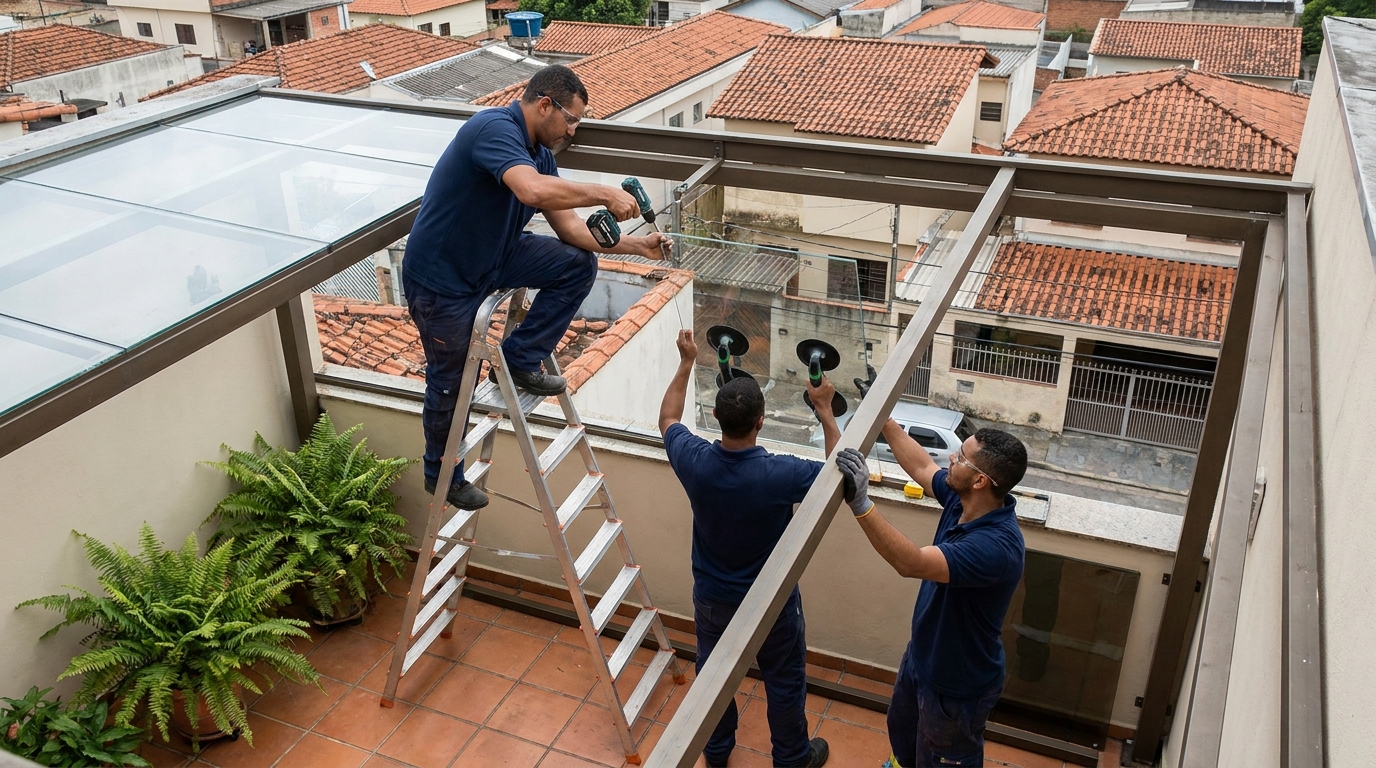 Cobertura de vidro em terraço com telhados em Sorocaba-SP