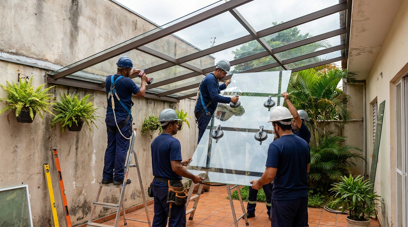 Instalação de cobertura de vidro em Sorocaba-SP